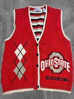 VINTAGE 90s Ohio State Buckeyes graphic sweater vest sleeveless OSU football L